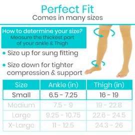 TruCompress Calcetines de compresión transparentes para mujeres y hombres, tratamiento para piernas, medias altas hasta el muslo, manga abierta en la pierna, Beige, Small