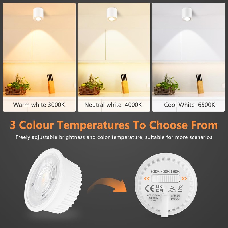 GeyouLux LED Surface-Mounted Spotlights, Dimmable, Diameter 80 x 84 mm,