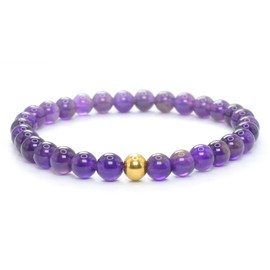 Echtes Amethyst Edelstein Armband mit 6mm Perlen - verschiedene Längen - Heilstein Schutzstein Talisman Glücksbringer Geschenk (Amethyst, 20CM)