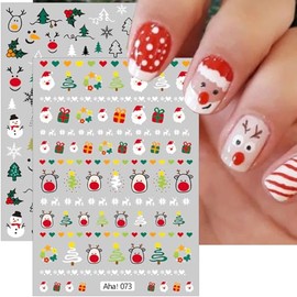 8 Sheets Christmas Nail Art Stickers 3D Christmas Nail Stickers Cute Santa Claus Reindeer Nail Decals Self-Adhesive Elk Snowflakes Snowmen Nail Design Stickers for Winter Xmas Women Nail Decor
