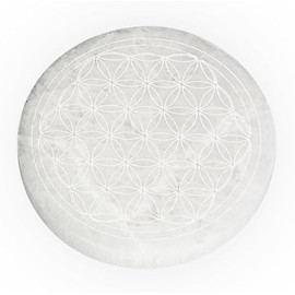 CRIGEMA Selenite Mineral Stone for Crystal Therapy Healing Meditation (Fountain Stick, Disc Flower of Life, 10 cm)