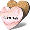 1 x Heart Coaster - Name Christian Marble Stone Texture