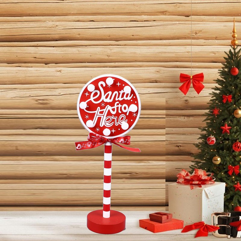Christmas Stop Here Decor Metal Solid Wood LED Delicate Santa