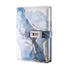 Almencla Diary with Lock Locking Journal Travel Diary A5 PU Leather Journal Lockable Secrets Journal Password Lock Diary Teenage Girls, Dark Blue