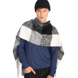 MISTI Oversized Scarf for Men and Women | Chunky Knit Baby Alpaca Wool Wrap | Soft Warm Winter Scarves, Black & White