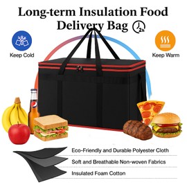 Bodaon Large 2-Pack Insulated Food Delivery Bag With Hard Bottom, XXXL Pizza Cooler Bags, Grocery Shopping and Catering, Cold/Hot Styrofoam Carrier for Travel/Doordash/Car, Door Dash Accessories