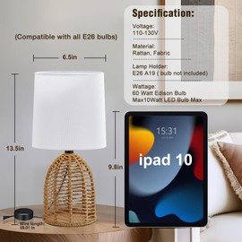 EJIAXIN Rattan Lamp Boho Lamps Set of 2-13.75" Mini Farmhouse Table Lamp Rustic End Table Decorative Small Lamps for Small Spaces Bedroom Nightstand Living Room Reading Desk Side Table Lamp