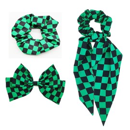 Anime Hair Scrunchies Bowknot Hair Pin for Women Girls, Elastic Hair Satin Scrunchy Ponytail Holder Ties 2 in 1 Hair Accessories (Style 3 (3Pcs))