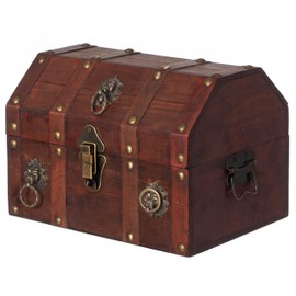 Antique Wooden Pirate Chest with Lion Rings