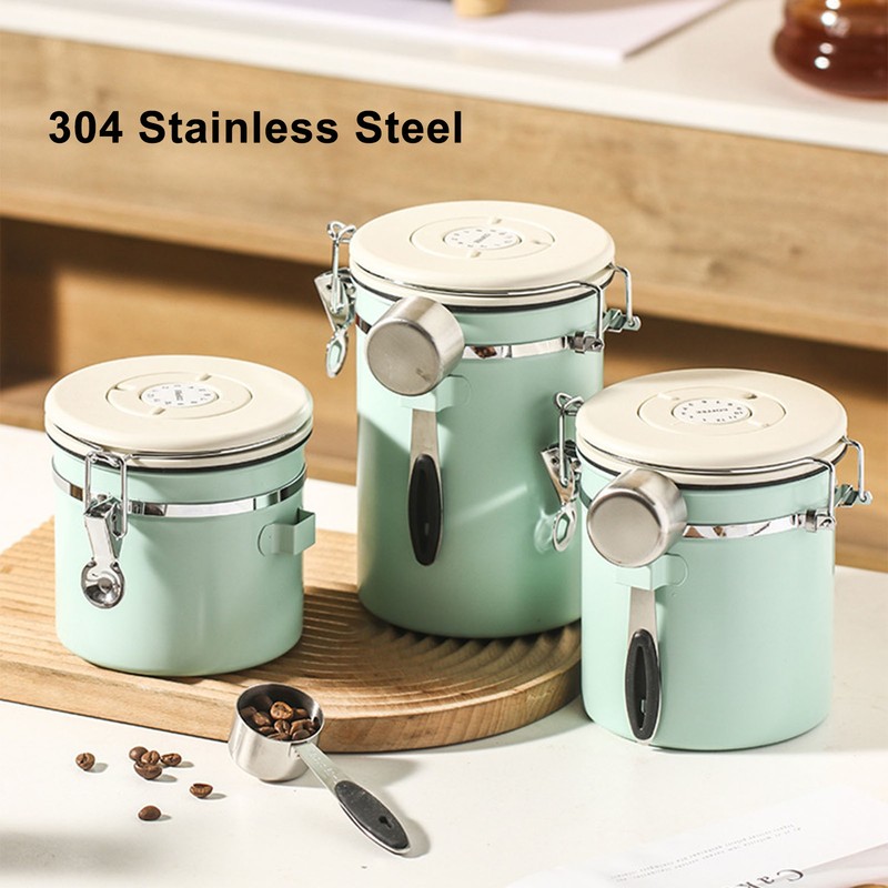 Coffee Canister Mint Green Food Grade Stainless Steel Airtight Coffee