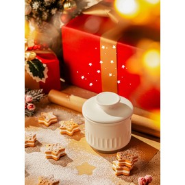 Sweese Embossed French Butter Crock with Water, Ceramic Butter Keeper with Lid for Countertop, Vintage White & Ochre Butter Dish, Dishwasher & Microwave Safe