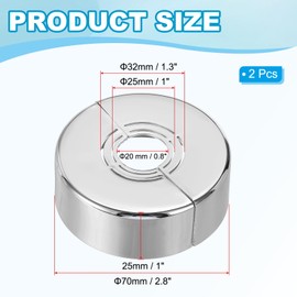 PATIKIL Wall Split Flange 0.8/1/1.3 Inch, 2Pcs 1" Thicken Cuttable ABS Round Escutcheon Plate Cover Buckle for Water Pipe Faucet Decoration, Silver
