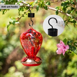 LaElvish Garden 2 Packs Hummingbird Feeder for Outdoors Hanging, 34OZ & 32OZ Hand Blown Glass Hummingbird Feeders for Outside, Red & Teal
