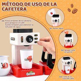 Nasjac 42Pcs Juguete de Caja Registradora de Cafetera Puede, 3-en-1 Juego De Simulación Cajero con Sonido y luz simulada, con Mesa de Postres, Juguete