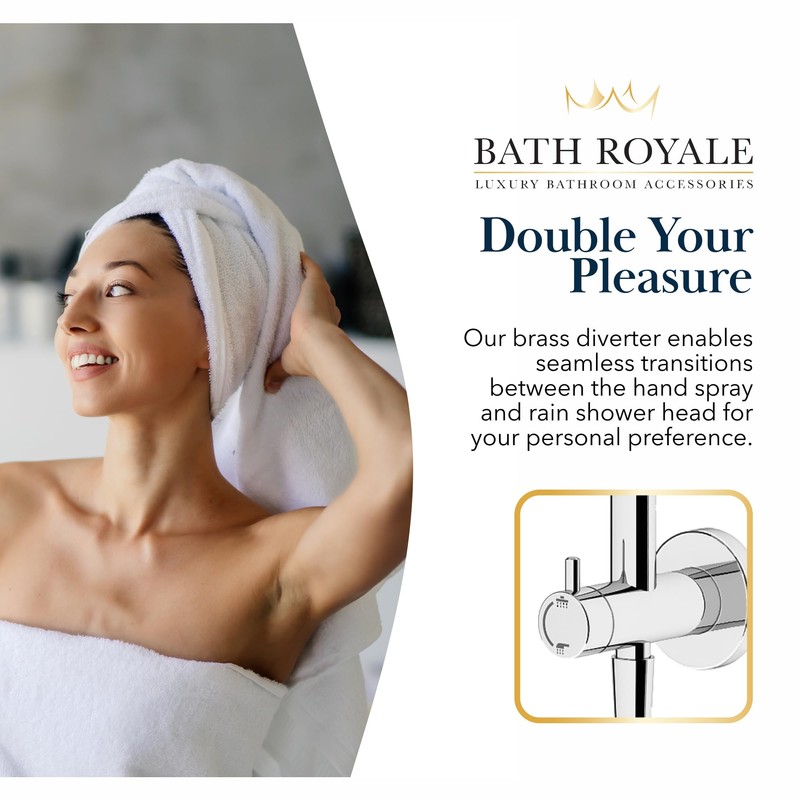 BATH ROYALE Rain Shower Head & Detachable Handheld Spray Combo,