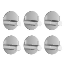 Miliocry 6 Packs Bathroom Towel Hooks, Adhesive Hooks Heavy Duty Wall Hook, Waterproof Stainless Steel Towel Hanger Robe Hat Coat Holder, Wall Mount Hooks for Bathroom,Bedroom,Kitchen(Silver-Round)