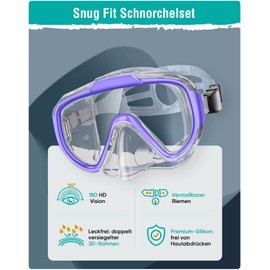 Lealinga Adult Snorkel Set, Diving Goggles, Snorkelling Set with Panoramic Wide View Diving Mask, Anti-Leak Snorkel Mask for Snorkelling, Swimming and Diving