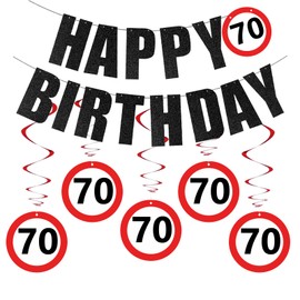 Affivia Traffic Sign Decoration 70th Birthday Man Woman, 70th Birthday Decoration, Happy Birthday 70th Garland, Streamers 70th Birthdays Woman Man Party Decoration, Birthday Decoration 70 Banners