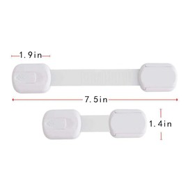 EYAKEG Child Safety Strap Locks (4 Pack) for Fridge, Cabinets, Drawers, Dishwasher, Toilet, Adhesive No Drilling, 7.5 inch, White,Black