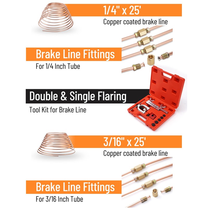 Racewill 25 ft 3/16" + 1/4" Copper Coated Brake Line