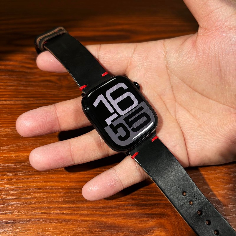 HEMSUT Soft Thin Horween Leather Band for iWatch 42/44/45/38/40/41/49mm, Military