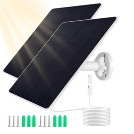 Solar Panel for Security Camera,5W USB Solar Panel for Cameras DC 5V,Camera Solar Panel Charger Micro USB & USB-C,IP65 Waterproof USB Solar Panel Charger for Camera 360°Adjustable Mounting，2 Pack