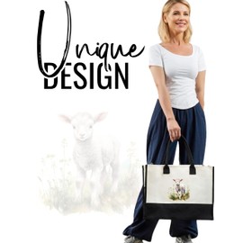InnoBeta Sheep Gifts for Women Canvas Tote Bag, Tote with Top Zipper Closure and Shoulder Strap for Birthday, Mother's Day, Christmas