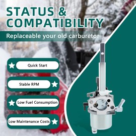 AUTOKAY 20001368 Carburetor Fits for Ariens 920400 920021 920022 920024 920025 920406 Snow Blower, for LCT 03121 03122 13141, for Husqvarna Poulan Pro, for Sears McCulloh 532436565 Snow Throwers