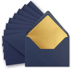 10 x metallic gold lined envelopes DIN C5, dark blue, 156 x 220 mm, wet seal with pointed flap - FarbenFroh by Gustav Neuser.