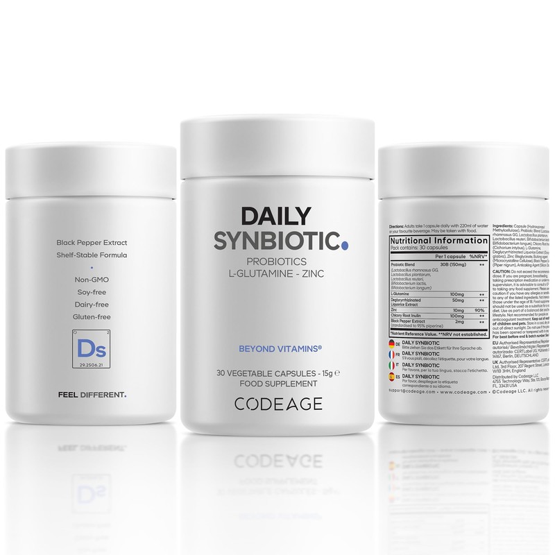 Codeage Daily Synbiotic Supplement - Prebiotics, Lactobacillus & Bifidobacterium Probiotics,