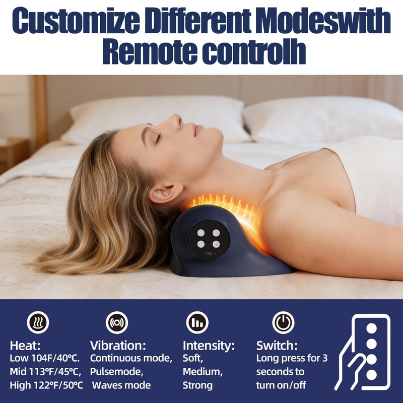 Heated Neck Massager, 3 Vibration Modes Neck Traction Device Portable