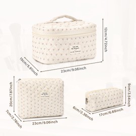 Set of 3 Cosmetic Bags Toiletry Bag Women's Toiletry Bag Make Up Bag with Floral Pattern, Portable Makeup Bag Makeup Bag Cosmetic Bag Wash Bag Large for Women Girls Everyday and Travel (A)