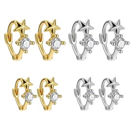 TYFGRT 4 Pairs Star Earrings, Rhinestone Star Earrings, Women's Earrings, Mini Earrings, Exquisite Earrings, Simple Stud Earrings, Fashion Earrings, gold