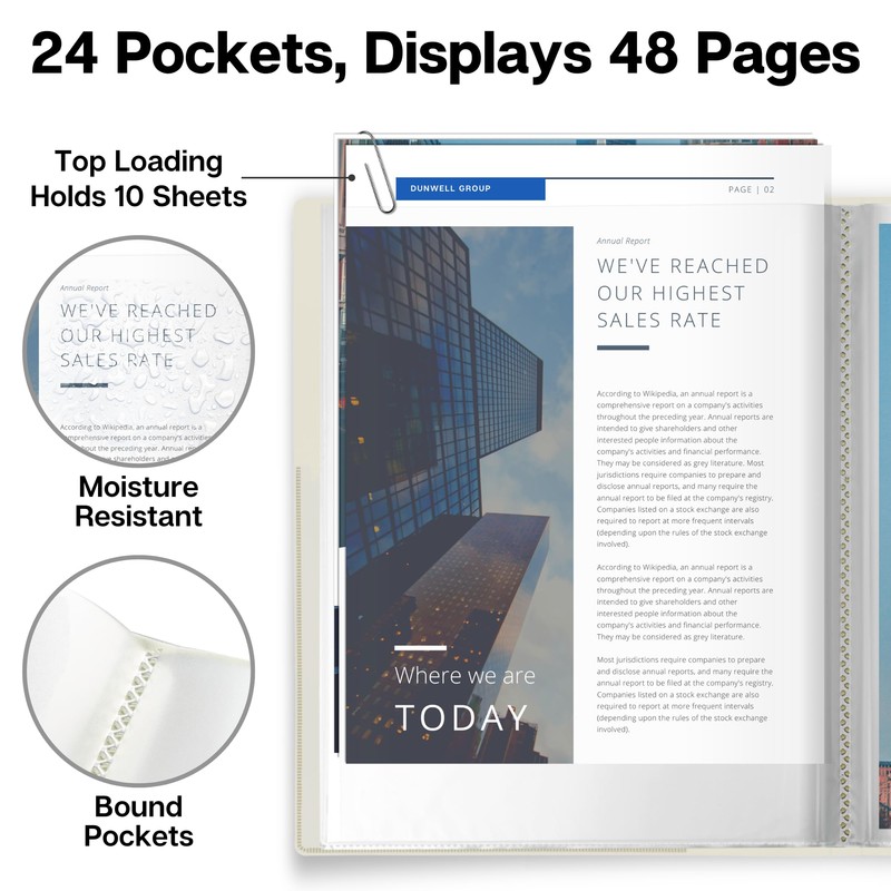 Dunwell Presentation Binder 24-Pocket, Displays 48 Pages, 8.5x11 Portfolio Binder