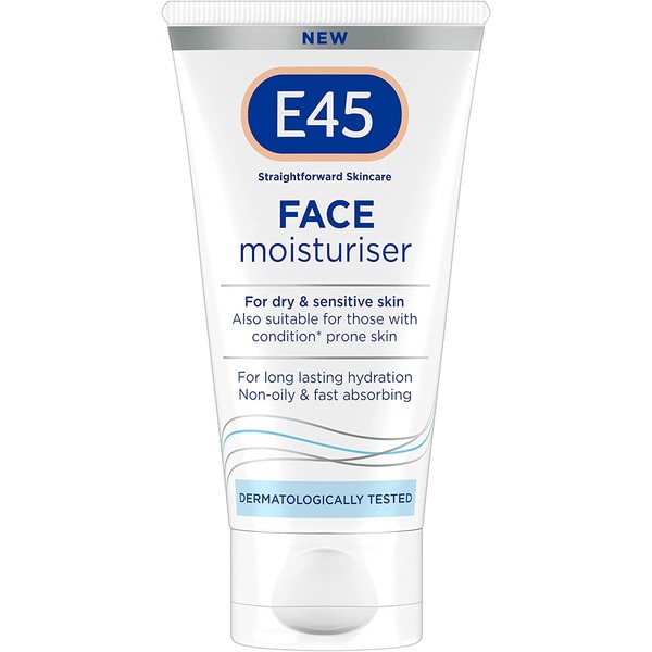 E45 Face Moisturiser – Face Cream for Long-Lasting Moisturisation – E45 Cream for Dry and Sensitive Skin – Dermatitis and Eczema Cream – Fast-Absorbing and Non-Greasy Formula - Dermatologically Tested