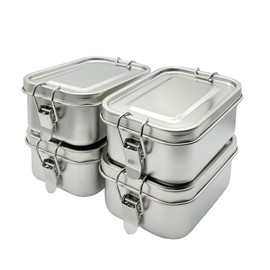4PCS Stainless Steel Bento Box with Lock 550ML Reusable Metal Lunch Container for Adults ,Leak Proof Portable Snack Container,Easy to Clean | Snack Box Container,Leakproof Snack Container