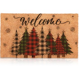 Capoda Christmas Door Mat Christmas Coir Doormat Rectangle Front Door Rugs Winter Christmas Doormat Xmas Welcome Mat for Indoor Outdoor Entrance Porch Decor, 30 x 17inch (Christmas Tree)