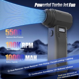 TRNOJTHK Electric Turbo Violent Jet Fan 10000mah Power Battery with 450g Wind Pressure Turbo Jet Mini Fancolor: Black, Voltage (V): 5 V