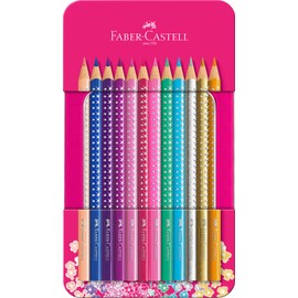 Faber-Castell Sparkle 201737 Colouring Pencils Set of 12 in Metal Case, Triangular, Shatterproof