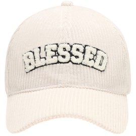 MIRMARU Women's 100% Cotton Corduroy Chenille 3D Patch Embroidered Adjustable Baseball Cap Hat, Blessed-off White, One Size