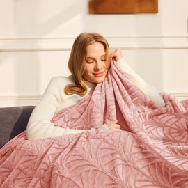 Whale Flotilla Flannel Fleece Twin Size Blanket for Bed, Soft Fluffy Velvet Bedspread Coverlet with Decorative Vintage Pattern for All Season, Warm and Lightweight, 60x80 Inch, Pink