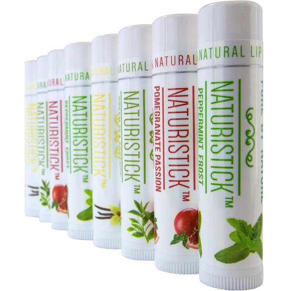 8-Pack Lip Balm Gift Set by Naturistick. Assorted Flavors. 100% Natural Ingredients. Best Beeswax Chapsticks for Dry, Chapped Lips. Made in USA for Men, Women and Children