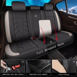 IKABEVEM Full Set Seat Covers Leather Car Seat Covers Fit for Hyundai Ioniq 2017-2024 Waterproof and Anti Staining Auto Protector 2 Rows 5 Seats(Black & White)