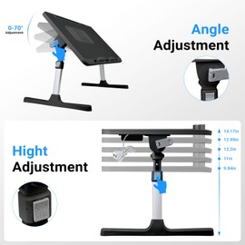iXTRA Laptop Lap Desk Include Cooling Fan,Adjustable Lap Desk with Light Fan,Folding Laptop Desk for Bed with USB,Bed Desk with Storage Drawer 56 * 32cm,Black