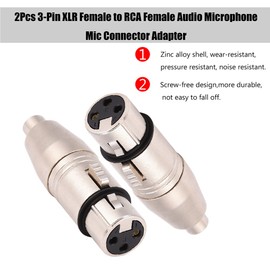Mavis Laven XLR to RCA Adapter, 3-Pin XLR Female to RCA Female Audio Microphone Microphone Connector Adapter, 2 Pieces
