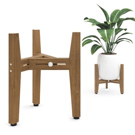 LUE BONA 2 Pack HDPS Plant Stand, Adjustable Plant Stand Indoor for 8-12 Inches Pots, Mid Century Modern Plant Holder for Indoor, Outdoor, Teak Finish