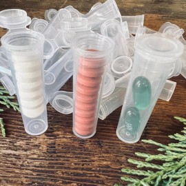 DecoJars Plastic Mini Vial Hinged Lid  1 tsp meds tablet powder USA 10 pcs Tubes Geocache