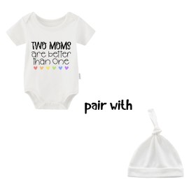 QIANWANYI Baby Twins Baby Bodysuits Two Moms Are Better Than One Newborn Romper Boys Girls Gift Twins Baby Clothing with Hat, White Two Moms Are Better Than One, 3-6 months