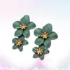 PACKOVE Double Flower Earrings 3D Flower Earrings Floral Dangle Earrings