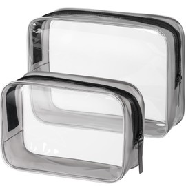 OSDUE 2PCS Clear Travel Toiletries Bags, TSA Approved Transparent Aeroplane Bags with Zippers Airport Security Liquids Bags, Portable Waterproof Cosmetic Bag Travel Luggage Pouch for Women and Men